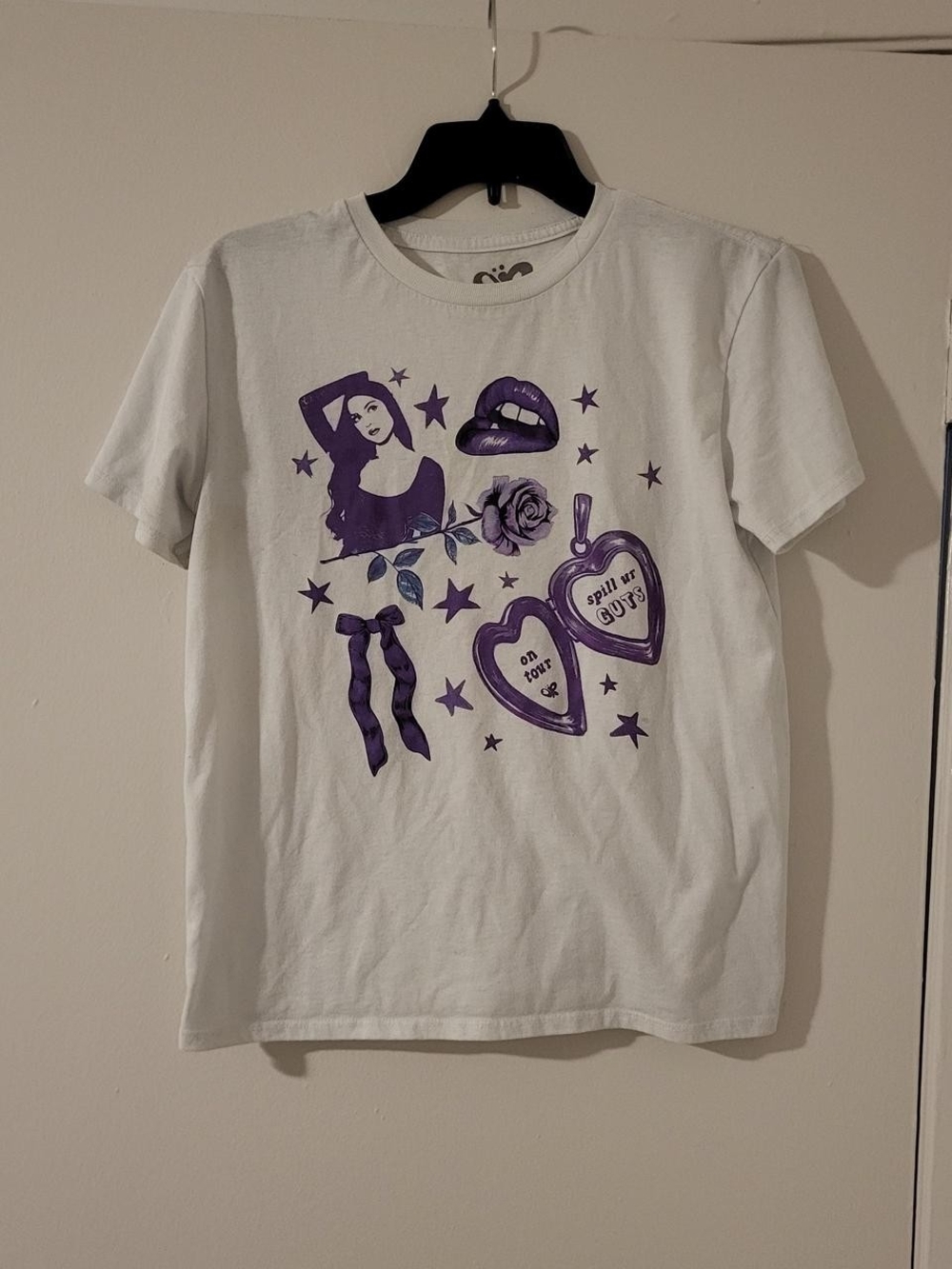 Kids White Tee with Purple Graphic Heart Design
